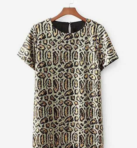 Leopard Pattern Sequin Tunic Dress