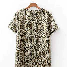 Leopard Pattern Sequin Tunic Dress