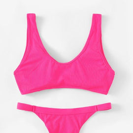 Neon Pink Cut-Out Top With Tanga Bikini