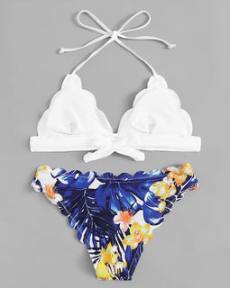 Tropical Print Scalloped Bikini Set