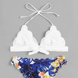 Tropical Print Scalloped Bikini Set