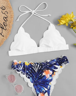 Tropical Print Scalloped Bikini Set