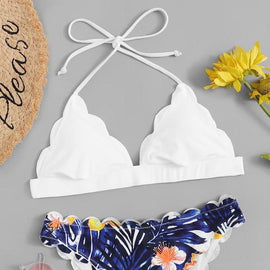 Tropical Print Scalloped Bikini Set