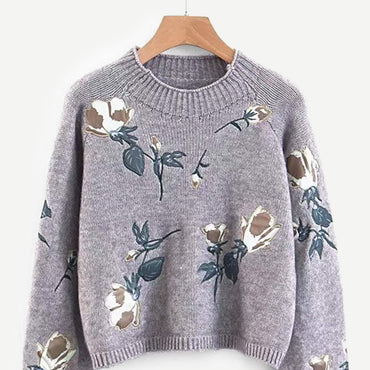 Raglan Sleeve Floral Pattern Jumper