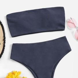 Bandeau With High Waist Bikini Set