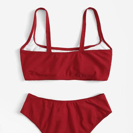 Scoop Neck Top With High Waist Bikini Set