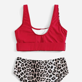 Leopard Buckle Front Top With High Waist Bikini
