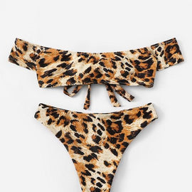 Leopard Bardot Top With High Cut Bikini
