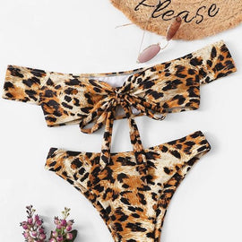 Leopard Bardot Top With High Cut Bikini